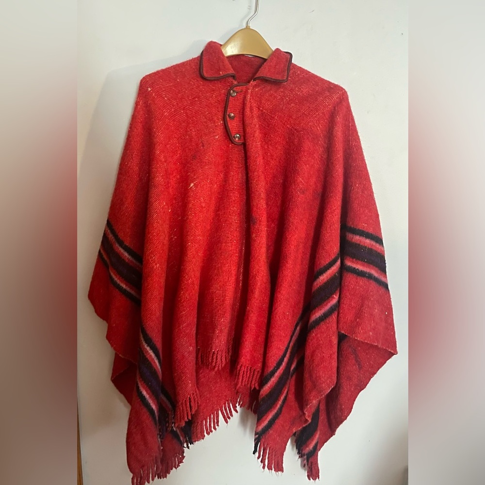 Vintage 1970s handmade wool poncho cape